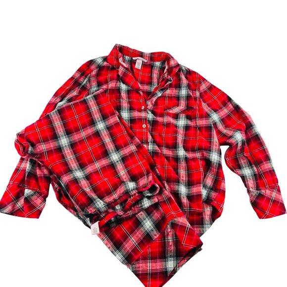 Victorias Secret Red Plaid Pajama Set L/G 54% Cotton 44% Viscose Flannel - Picture 1 of 8
